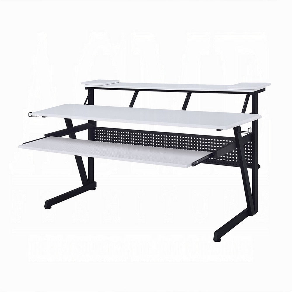 Vion 71’’ Music Producer Desk for Computer | White | Keyboard Tray