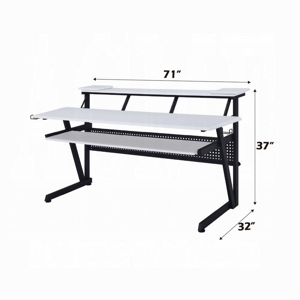 Vion 71’’ Music Producer Desk for Computer | White | Keyboard Tray