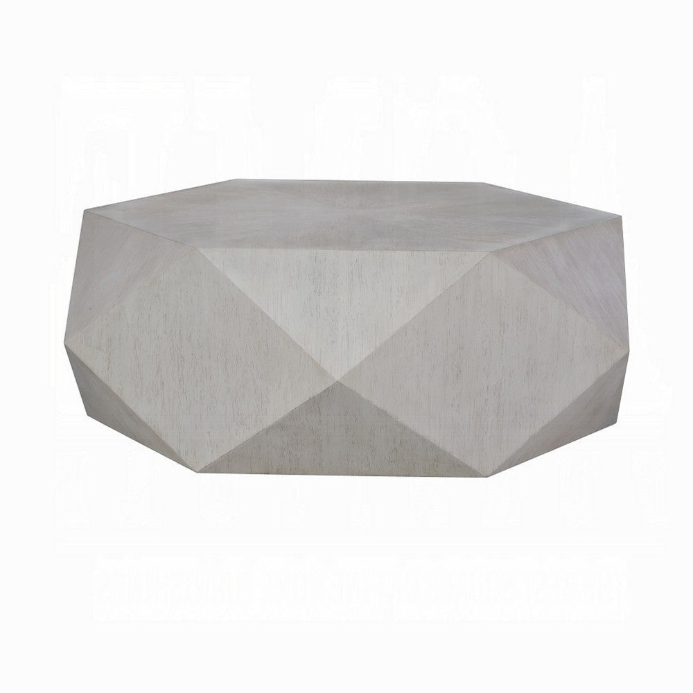 Hano Coffee Table | White Rubberwood | 50’’ | Geometric Plinth Base BM333907