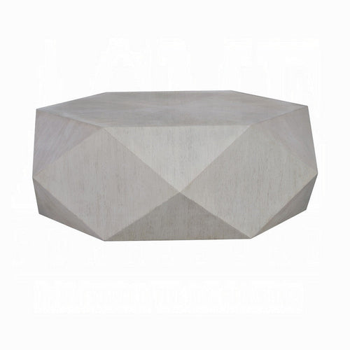 Hano Coffee Table | White Rubberwood | 50" | Geometric Plinth Base