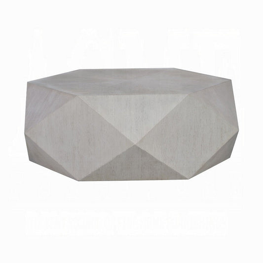 Hano Coffee Table | White Rubberwood | 50" | Geometric Plinth Base
