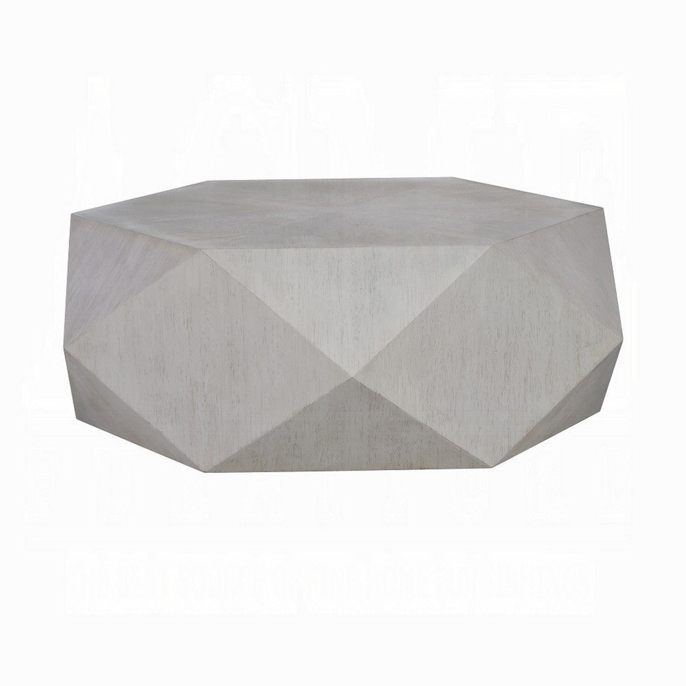 Hano Coffee Table | White Rubberwood | 50" | Geometric Plinth Base