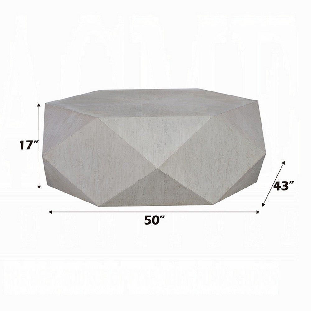 Hano Coffee Table | White Rubberwood | 50’’ | Geometric Plinth Base BM333907