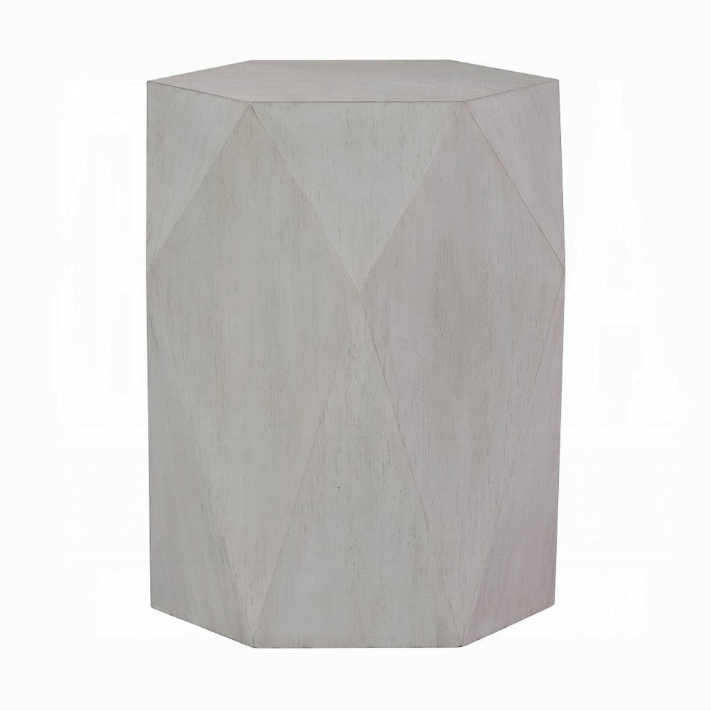 Hano Side End Table | White Rubberwood | 22’’ | Geometric Design Body BM333908