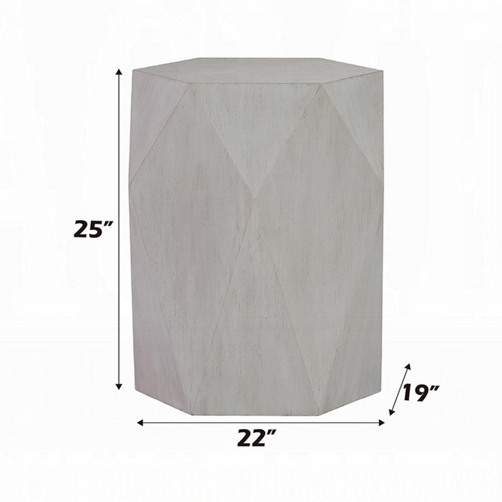 Hano Side End Table | White Rubberwood | 22’’ | Geometric Design Body BM333908
