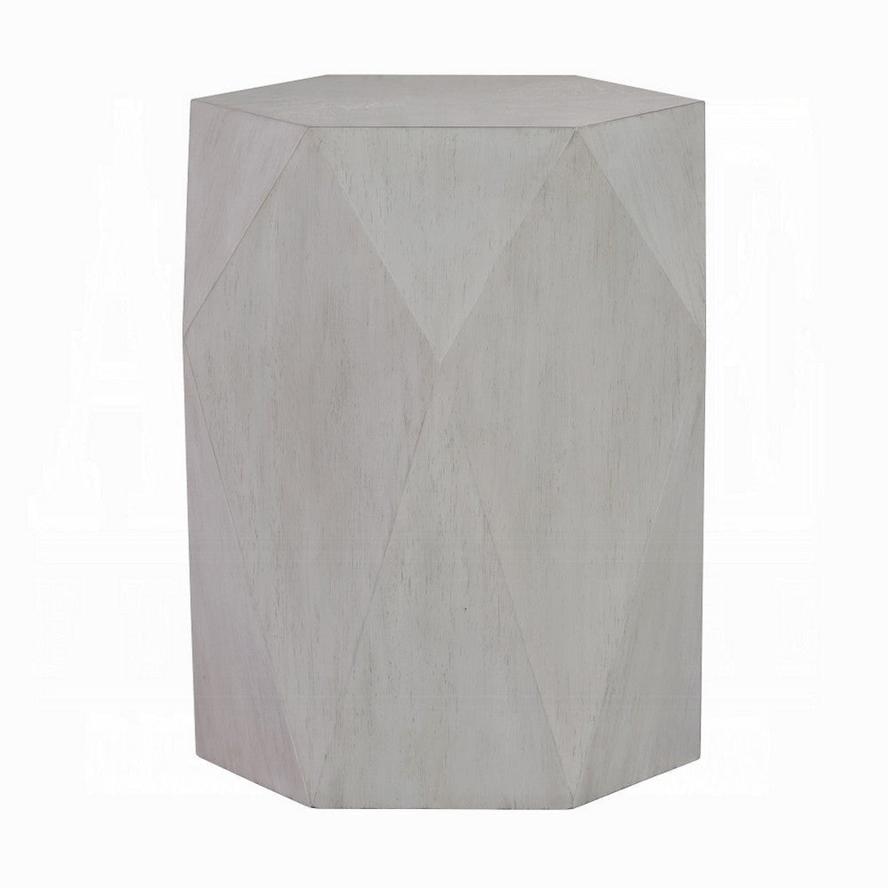 Hano Side End Table | White Rubberwood | 22" | Geometric Design Body