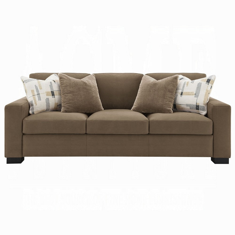 Lenu Modern Sofa w 4 Accent Pillows | Soft Brown Suede Fabric | 89’’ BM333914