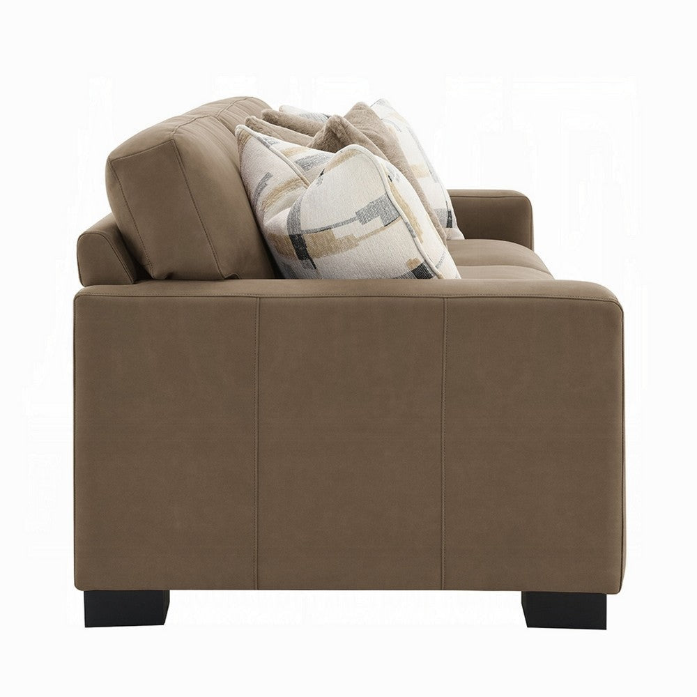 Lenu Modern Sofa w 4 Accent Pillows | Soft Brown Suede Fabric | 89’’ BM333914