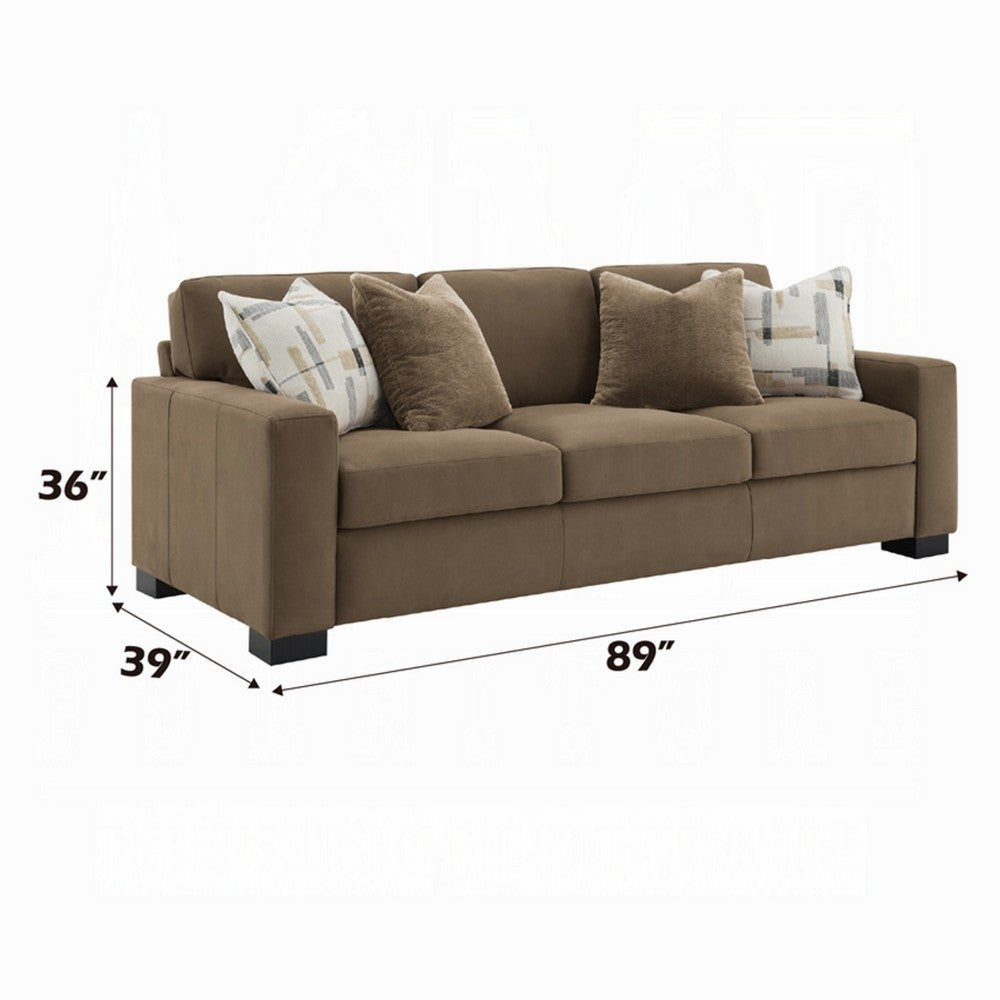 Lenu Modern Sofa w 4 Accent Pillows | Soft Brown Suede Fabric | 89’’ BM333914