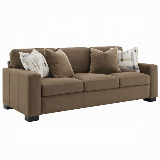 Lenu Modern Sofa w 4 Accent Pillows | Soft Brown Suede Fabric | 89"