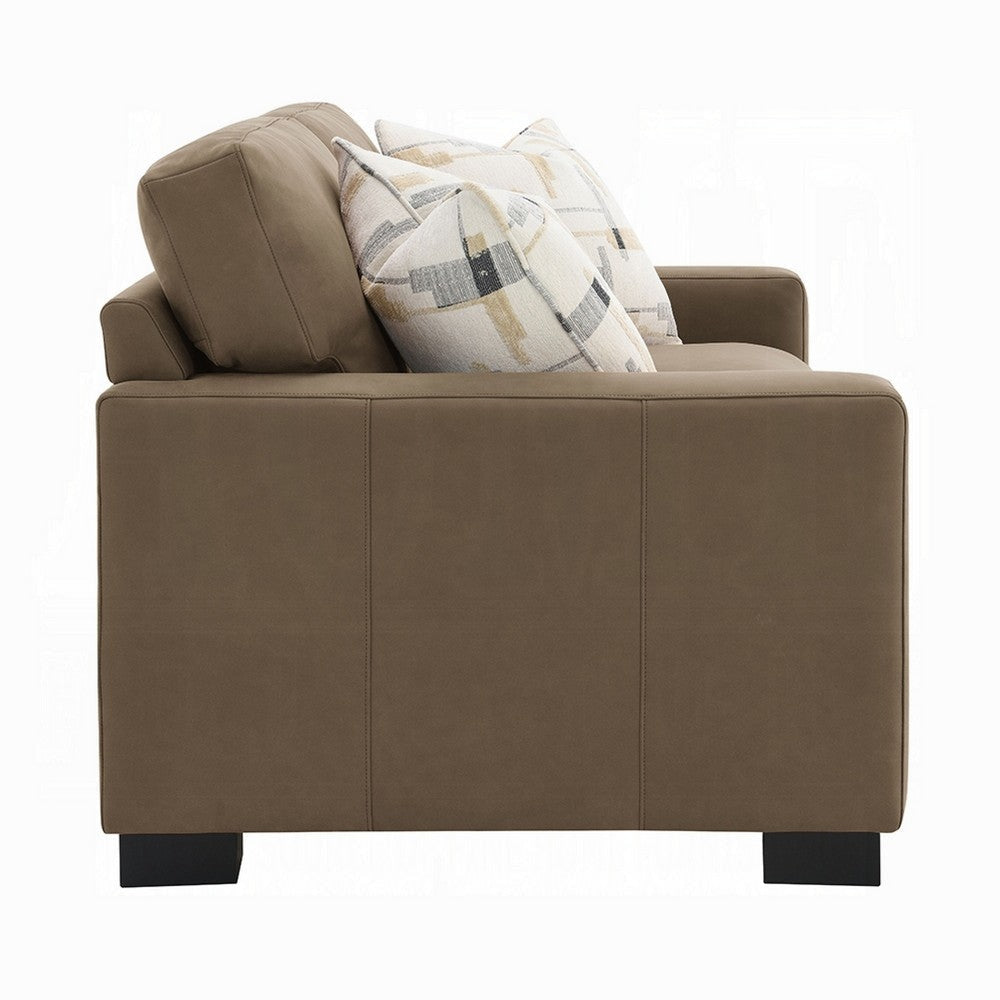 Lenu Modern Loveseat w 3 Accent Pillows | Brown Suede Fabric | 69’’ BM333915
