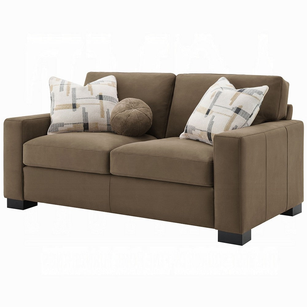 Lenu Modern Loveseat w 3 Accent Pillows | Brown Suede Fabric | 69’’ BM333915