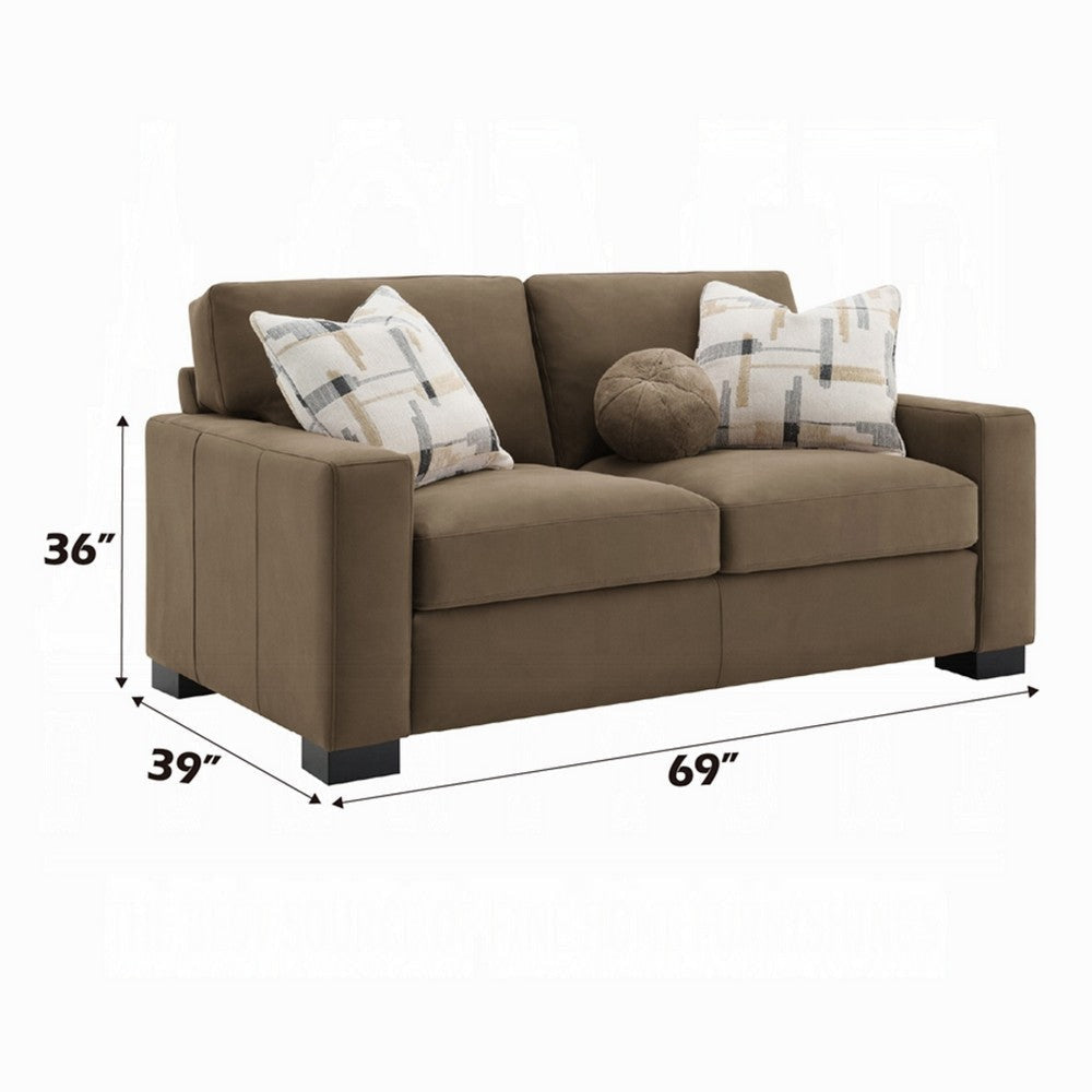 Lenu Modern Loveseat w 3 Accent Pillows | Brown Suede Fabric | 69’’ BM333915