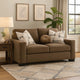 Lenu Modern Loveseat w 3 Accent Pillows | Brown Suede Fabric | 69"