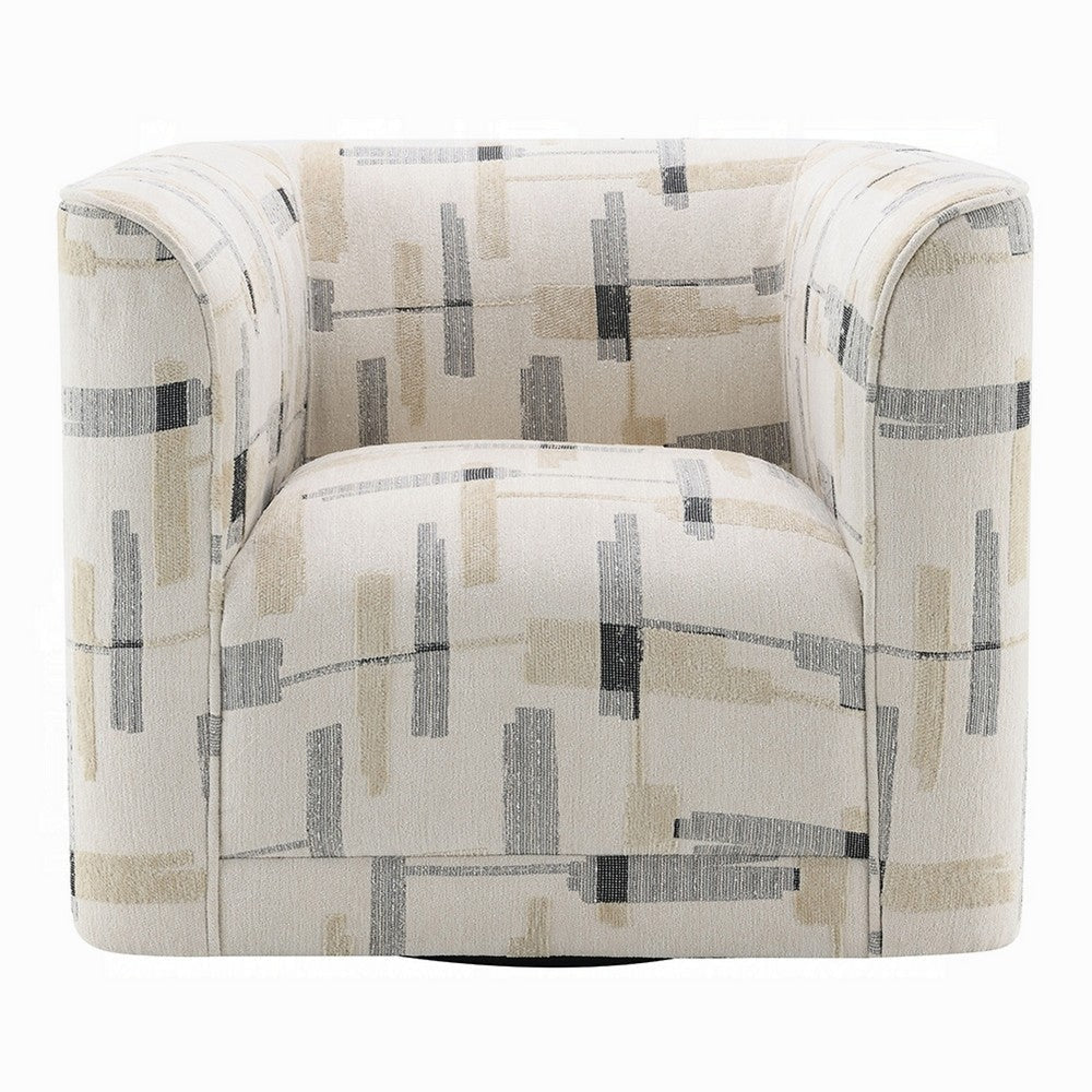 Lenu Swivel Accent Sofa Chair | Beige Pattern Fabric Boxy Padded Seat BM333916