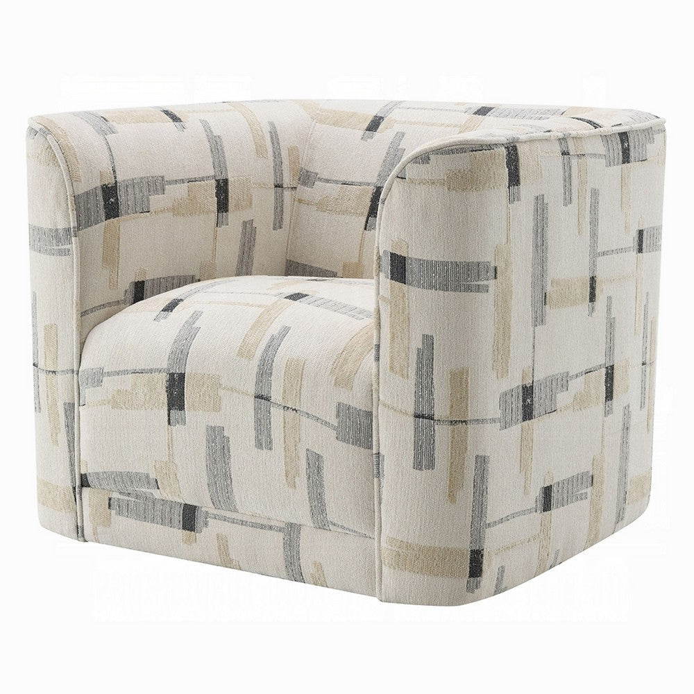 Lenu Swivel Accent Sofa Chair | Beige Pattern Fabric Boxy Padded Seat BM333916