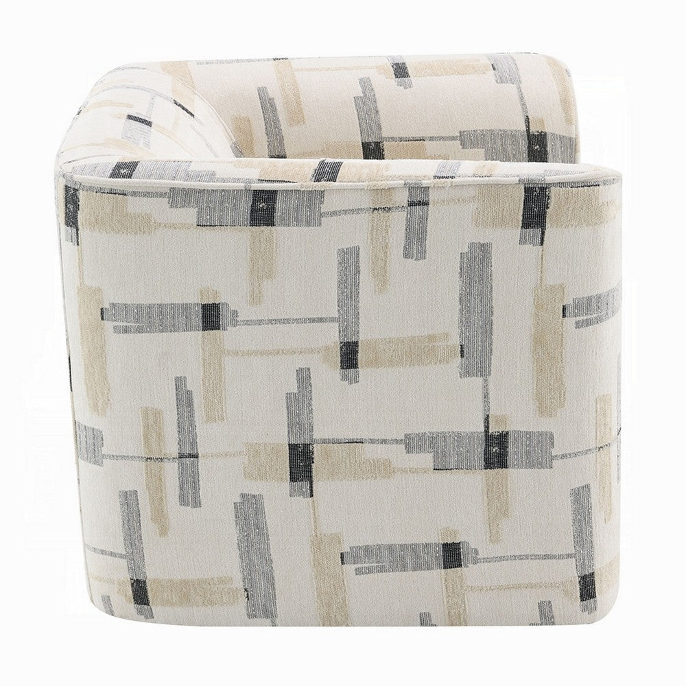 Lenu Swivel Accent Sofa Chair | Beige Pattern Fabric Boxy Padded Seat BM333916