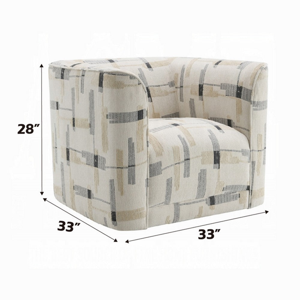 Lenu Swivel Accent Sofa Chair | Beige Pattern Fabric Boxy Padded Seat BM333916