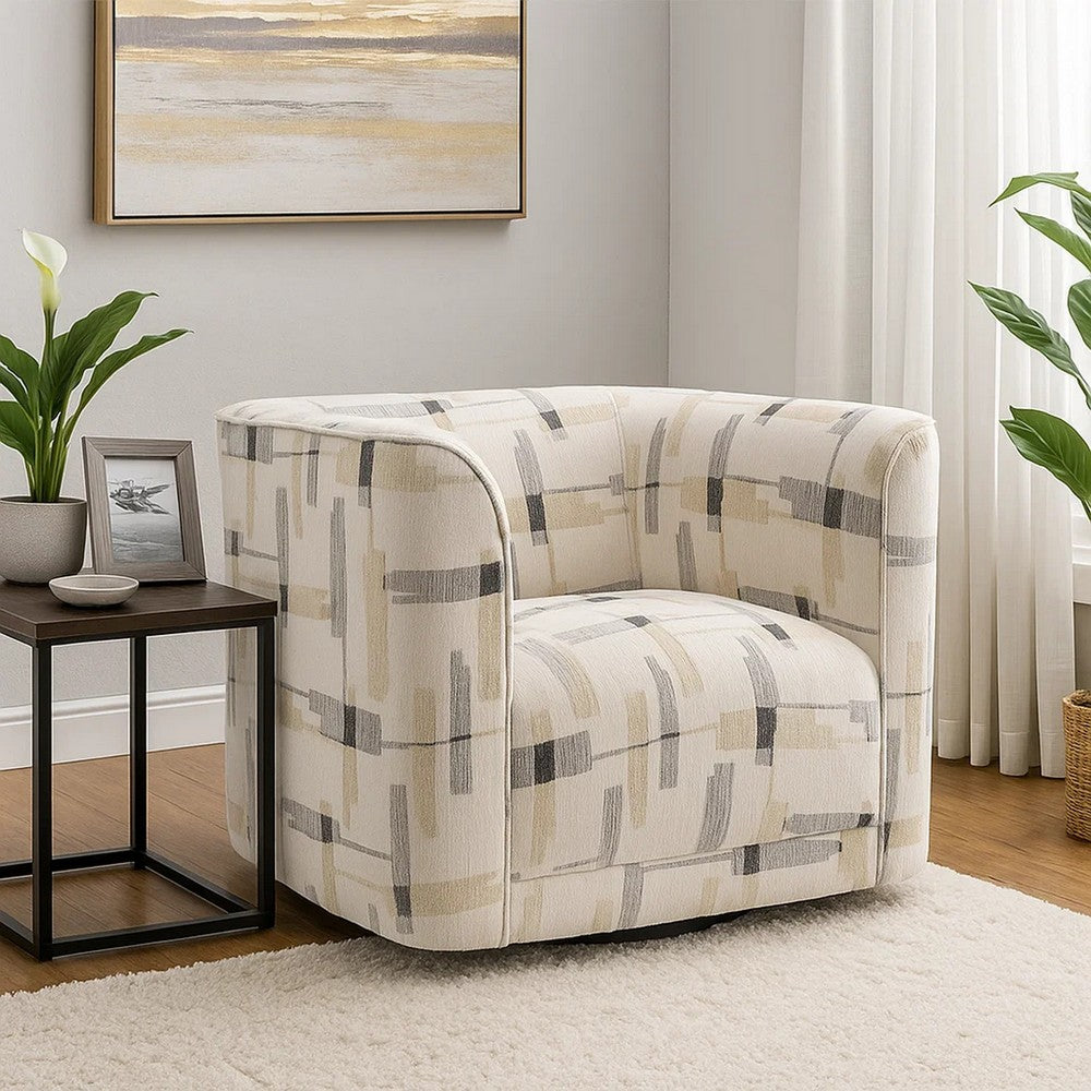 Lenu Swivel Accent Sofa Chair | Beige Pattern Fabric Boxy Padded Seat