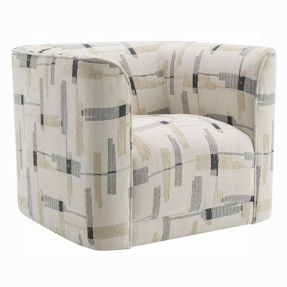 Lenu Swivel Accent Sofa Chair | Beige Pattern Fabric Boxy Padded Seat