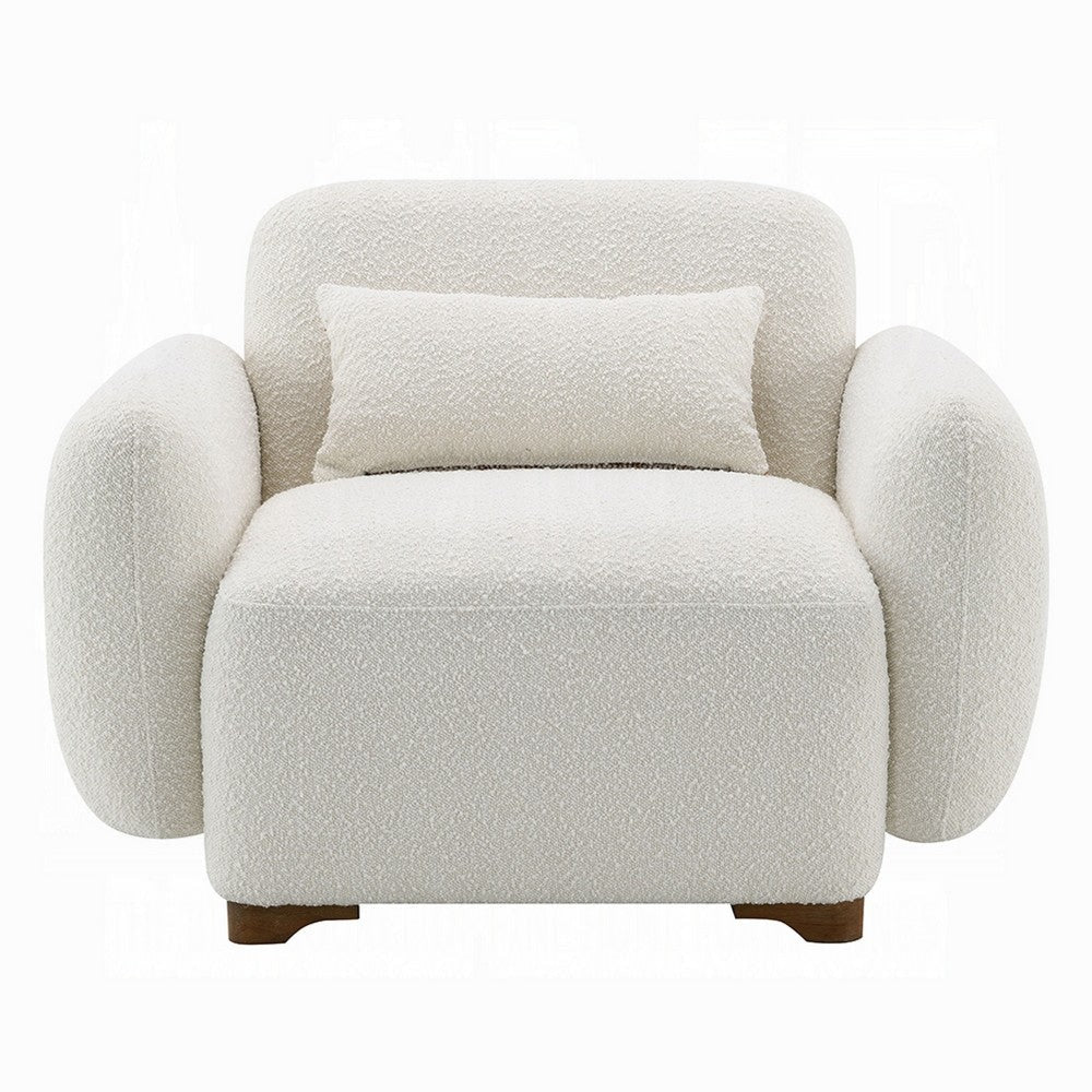 Loem Sofa Chair w Accent Pillow | Box Style Seat | Beige Boucle Fabric BM333917