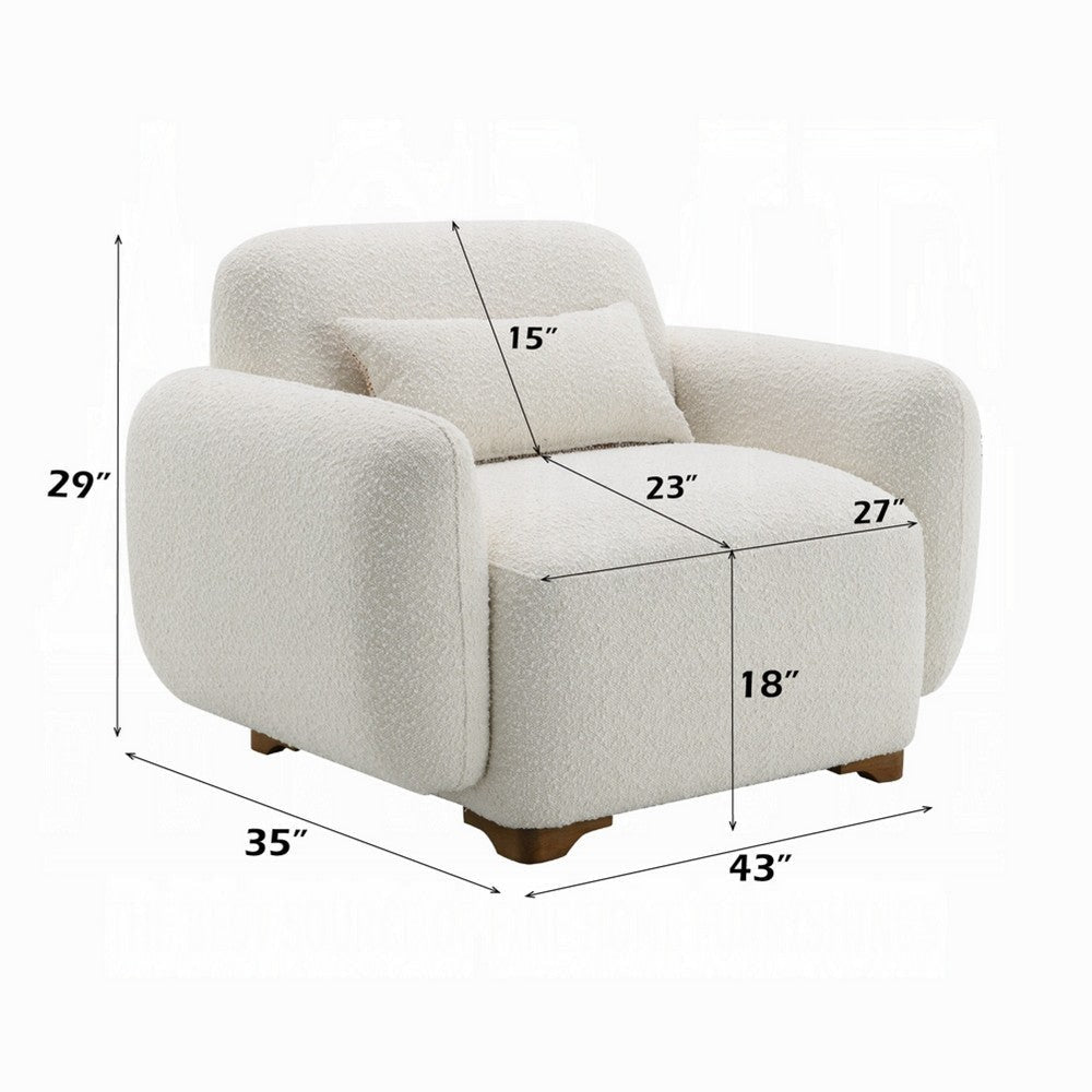 Loem Sofa Chair w Accent Pillow | Box Style Seat | Beige Boucle Fabric BM333917