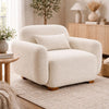 Loem Sofa Chair w Accent Pillow | Box Style Seat | Beige Boucle Fabric