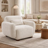 Loem Sofa Chair w Accent Pillow | Box Style Seat | Beige Boucle Fabric