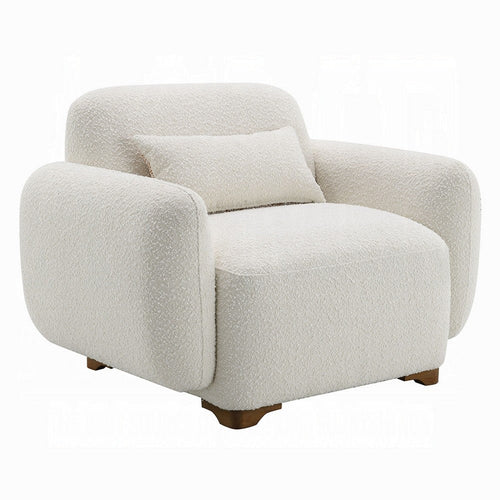Loem Sofa Chair w Accent Pillow | Box Style Seat | Beige Boucle Fabric