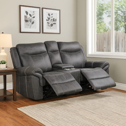 Hesy Power Motion Recliner Loveseat w Console | Dark Gray 75"