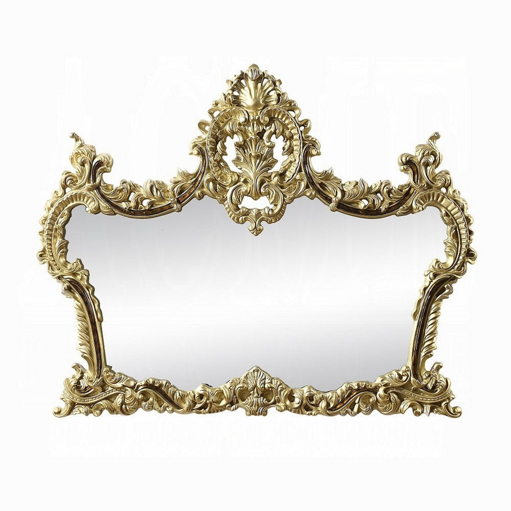 Mara Vanity Dresser Mirror | Scrolled Floral Carvings | Classic Gold BM333923