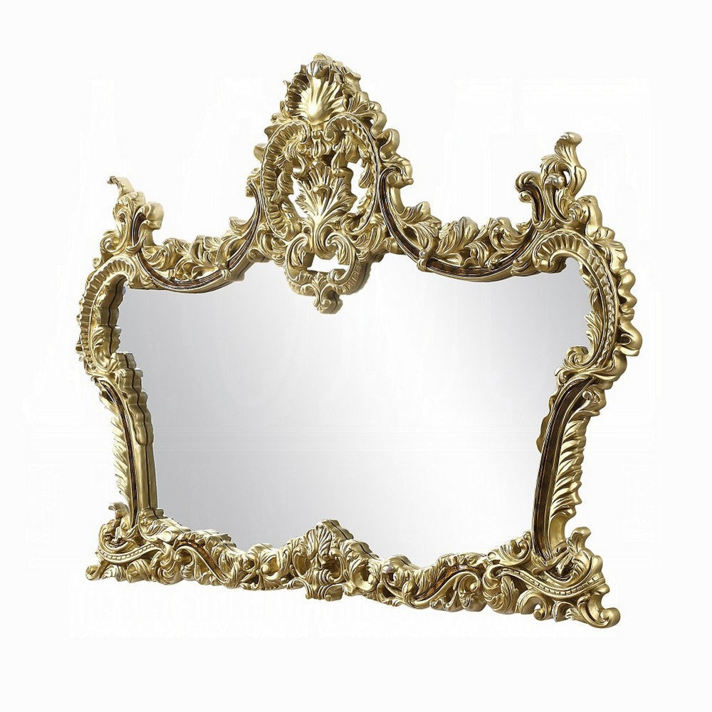 Mara Vanity Dresser Mirror | Scrolled Floral Carvings | Classic Gold BM333923