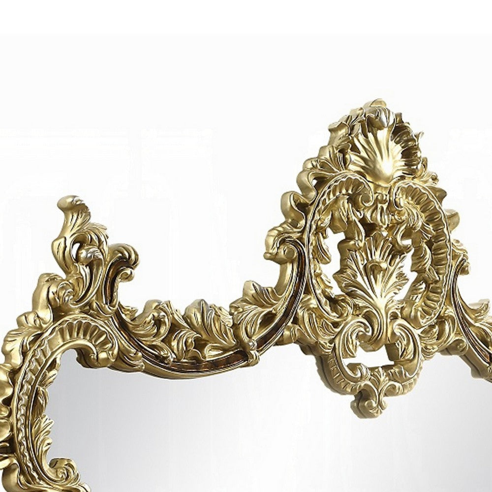Mara Vanity Dresser Mirror | Scrolled Floral Carvings | Classic Gold BM333923