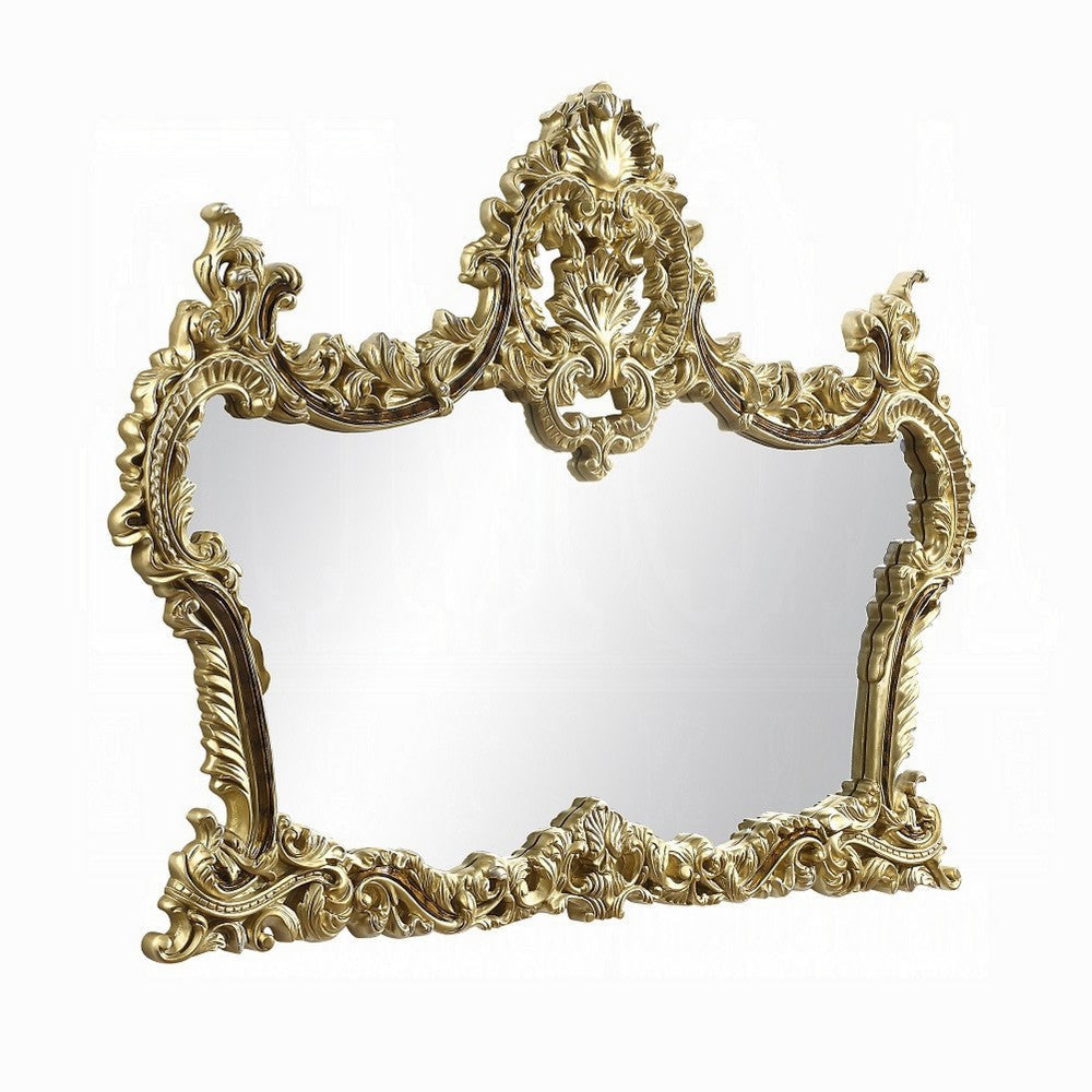 Mara Vanity Dresser Mirror | Scrolled Floral Carvings | Classic Gold