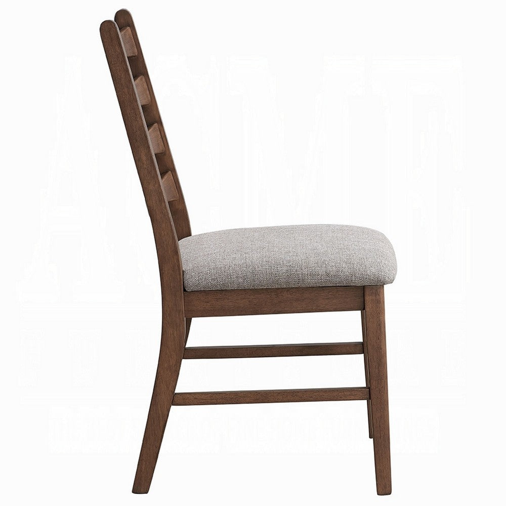 Mea Dining Side Chair Set of 2 | Slatted Back Gray Linen Seat | Brown BM333925