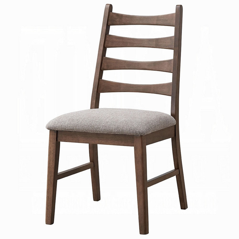 Mea Dining Side Chair Set of 2 | Slatted Back Gray Linen Seat | Brown BM333925