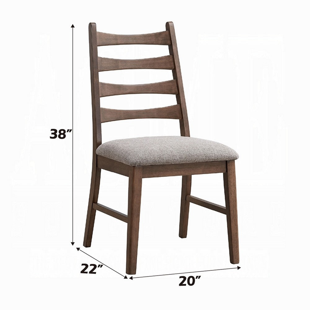 Mea Dining Side Chair Set of 2 | Slatted Back Gray Linen Seat | Brown BM333925
