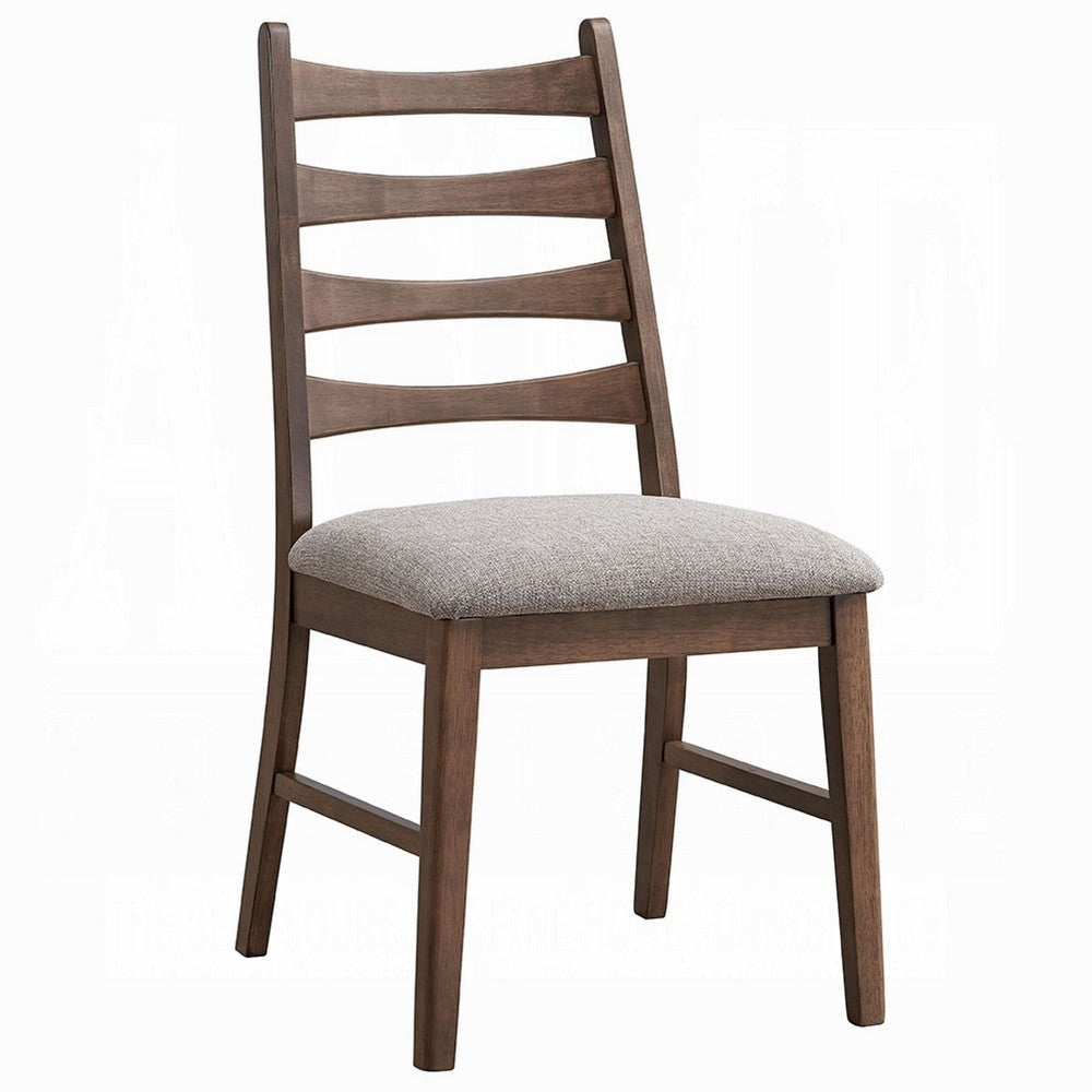 Mea Dining Side Chair Set of 2 | Slatted Back Gray Linen Seat | Brown