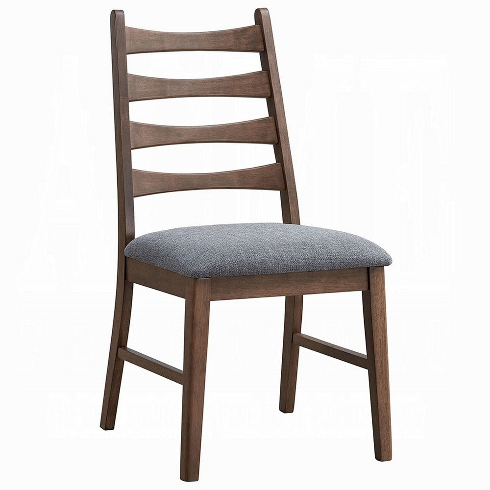 Mea Dining Side Chair Set of 2 | Slatted | Dark Gray Linen Seat Brown