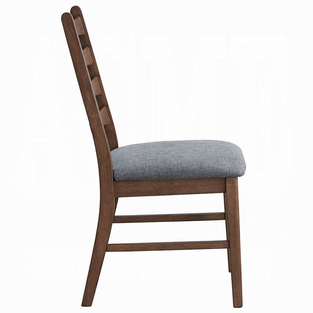 Mea Dining Side Chair Set of 2 | Slatted | Dark Gray Linen Seat Brown BM333926
