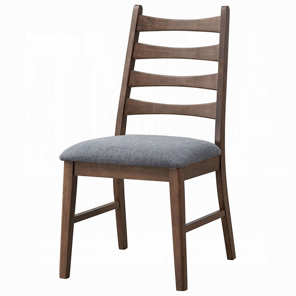 Mea Dining Side Chair Set of 2 | Slatted | Dark Gray Linen Seat Brown BM333926