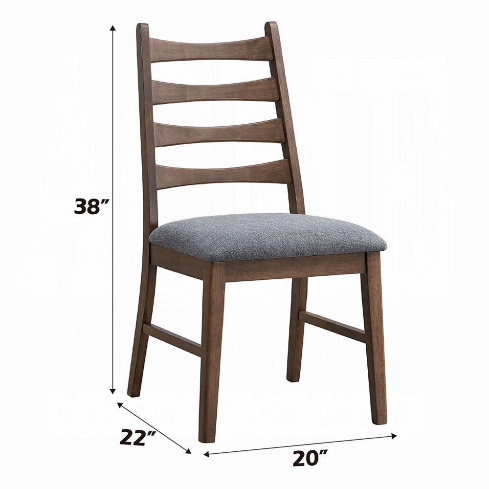 Mea Dining Side Chair Set of 2 | Slatted | Dark Gray Linen Seat Brown BM333926