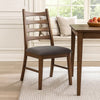 Mea Dining Side Chair Set of 2 | Slatted | Dark Gray Linen Seat Brown