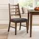 Mea Dining Side Chair Set of 2 | Slatted | Dark Gray Linen Seat Brown
