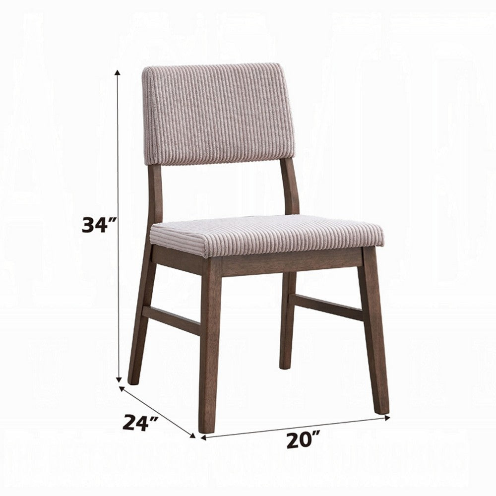 Koen Dining Side Chair Set of 2 | Beige Corduroy Cushion Walnut Brown BM333933