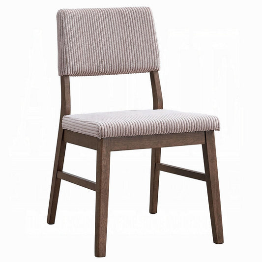 Koen Dining Side Chair Set of 2 | Beige Corduroy Cushion Walnut Brown