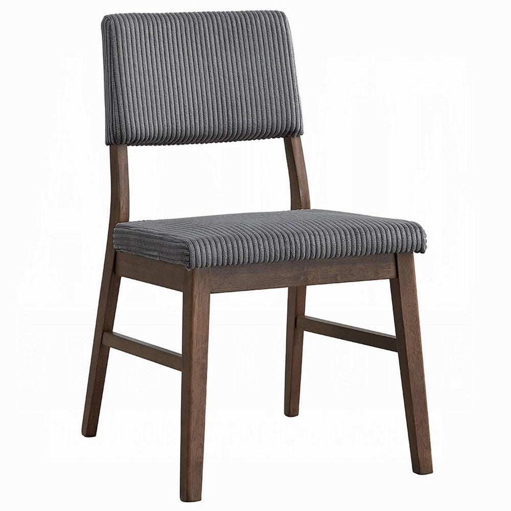 Koen Dining Side Chair Set of 2 | Dark Gray Corduroy | Walnut Brown