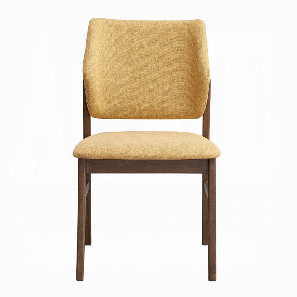 Nory Dining Side Chair Set of 2 | Yellow Linen Cushions | Walnut Brown BM333935