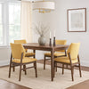 Nory Dining Side Chair Set of 2 | Yellow Linen Cushions | Walnut Brown