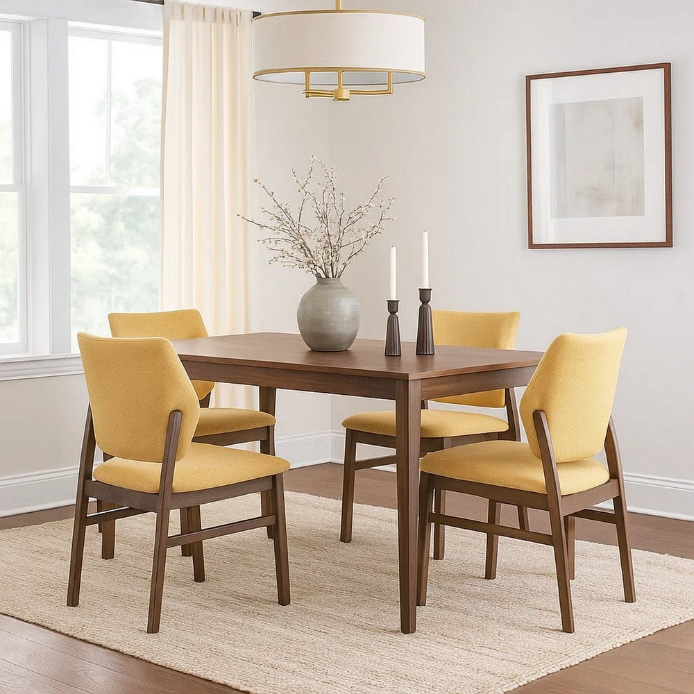 Nory Dining Side Chair Set of 2 | Yellow Linen Cushions | Walnut Brown